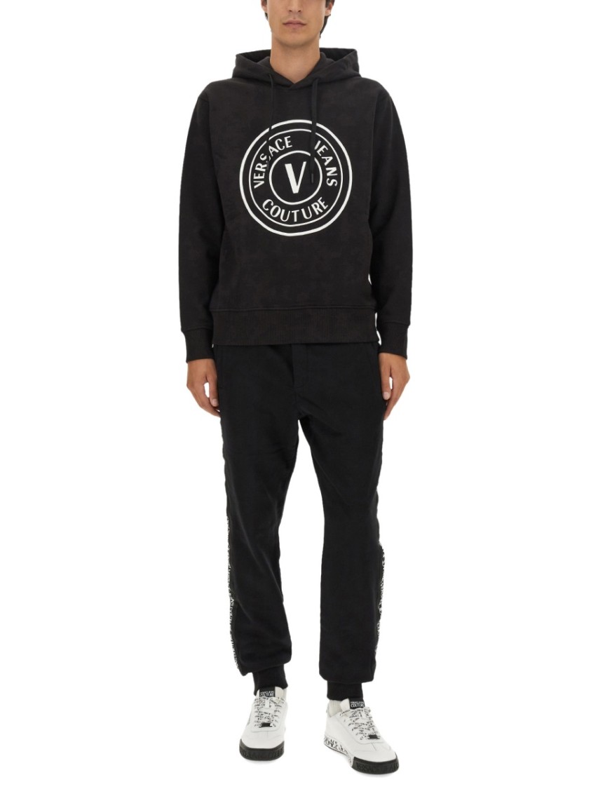 Shop Versace Jeans Couture Logo-emblazoned Black Sweatshirt With Classic Hood
