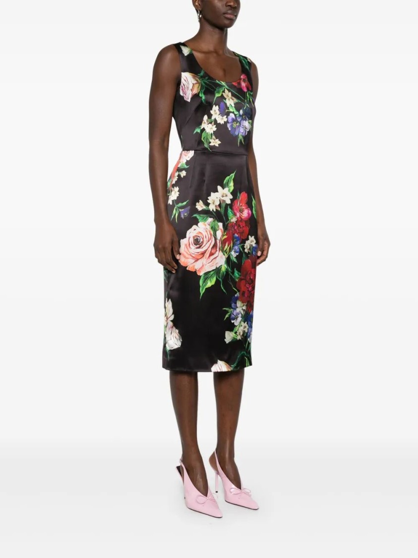 Dolce & Gabbana Dolce&gabbana Black Dress With Floral Print In Multi