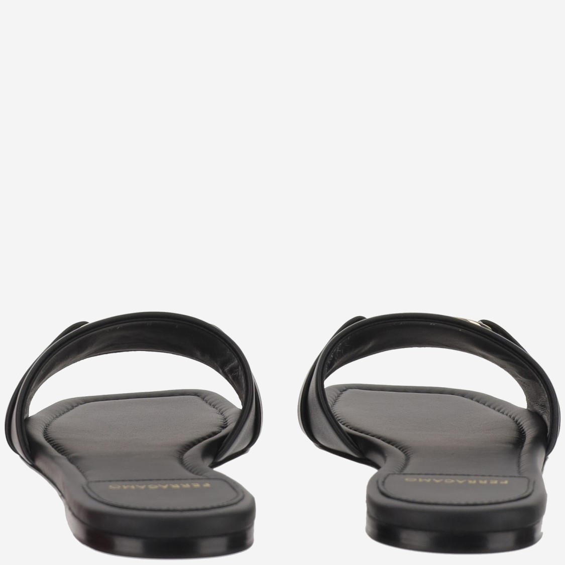 Shop Ferragamo Salvatore Leather Flat Sandals With Logo In Black