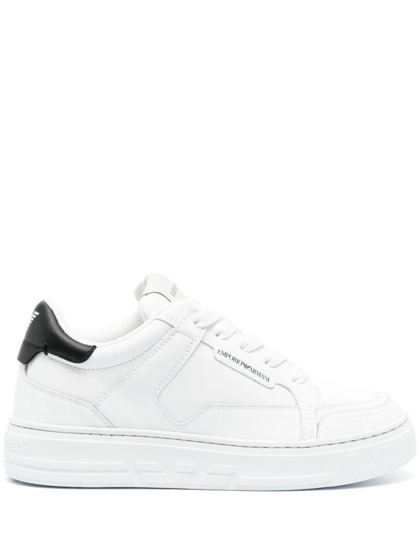 Emporio Armani Minimalist White Trainers With Contrasting Heel Tab In White