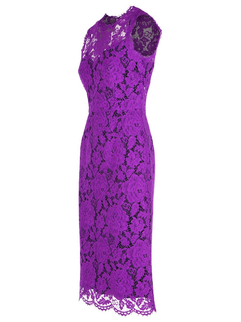 Dolce & Gabbana Longuette Purple Stretch Lace Dress In Purple