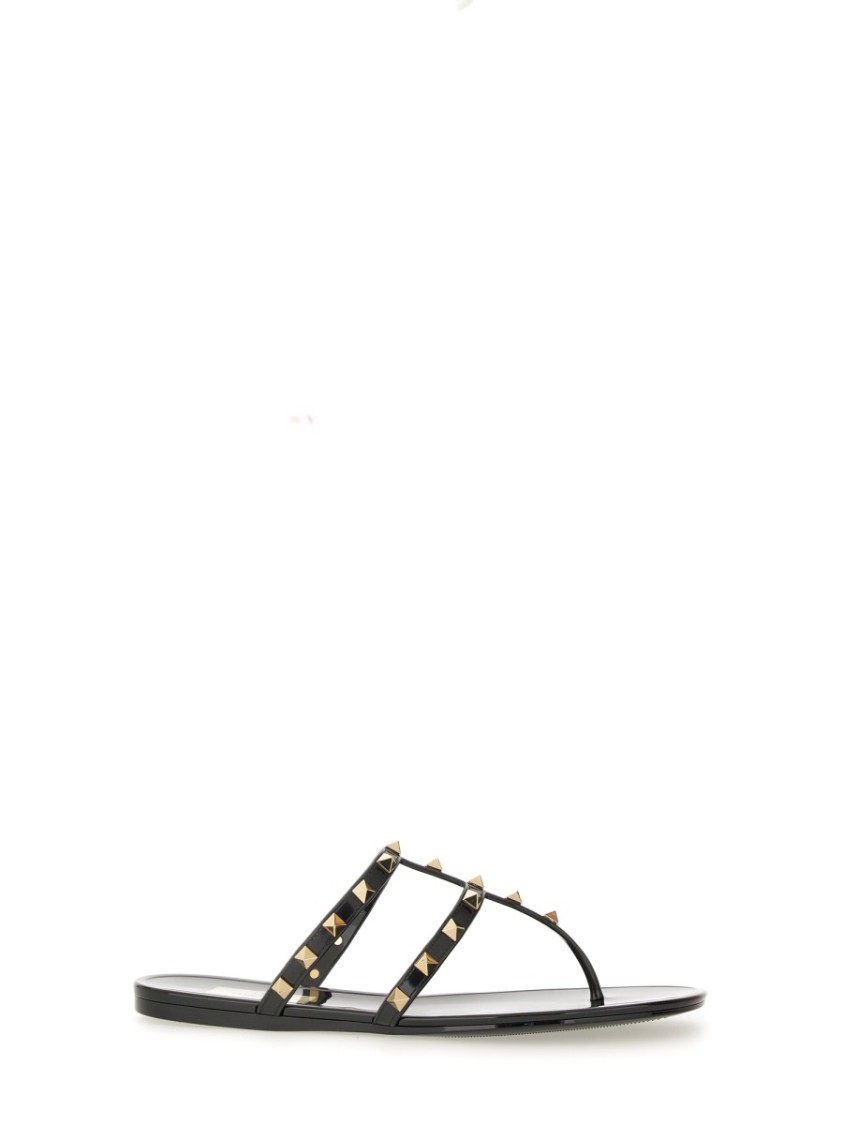 Valentino Rockstud T-strap Flat Slide Sandals