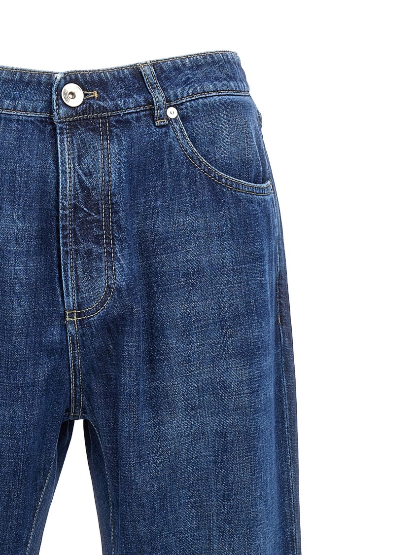 Brunello Cucinelli Denim Jeans With Belt Loops And Contrast Stitching In Blue