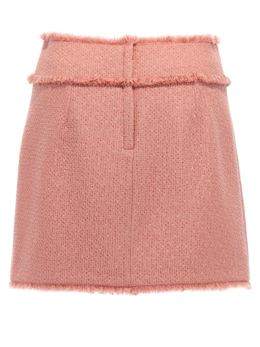Dolce & Gabbana Textured Tweed Mini Skirt With Frayed Hem In Pink