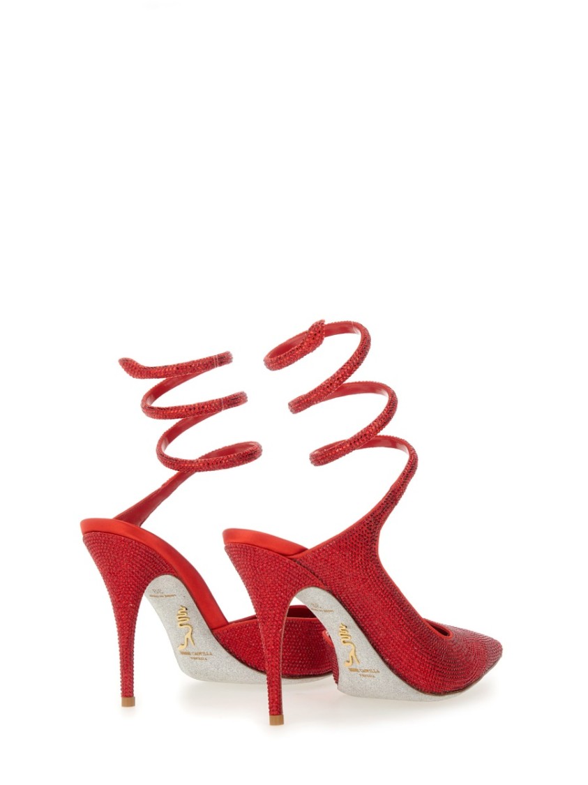 René Caovilla "cleo" Pumps With Crystals In Red