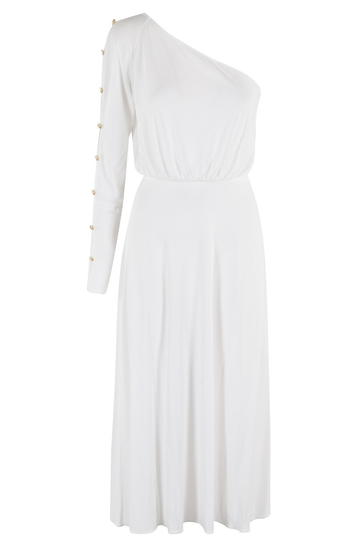 Elisabetta Franchi One-shoulder Dress In Jersey Fabric With Buttons