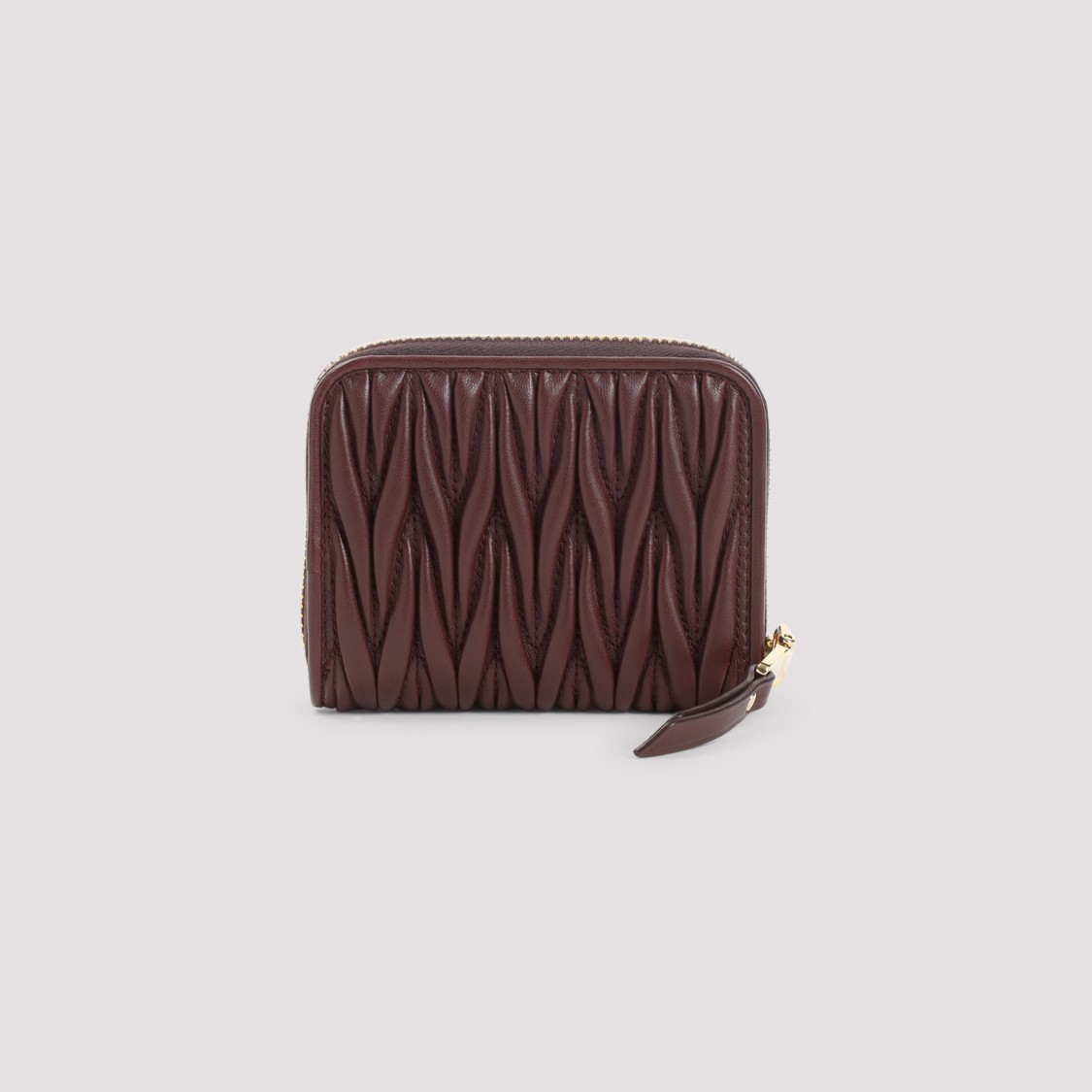 Miu Miu Quilted Burgundy Lamb Leather Wallet In Brown