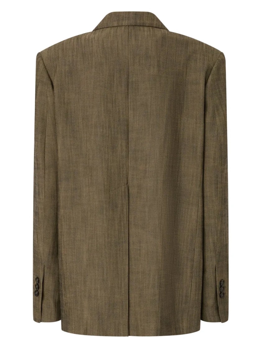 Pinko Double-breasted Brown Blazer With Textured Finish In Brown