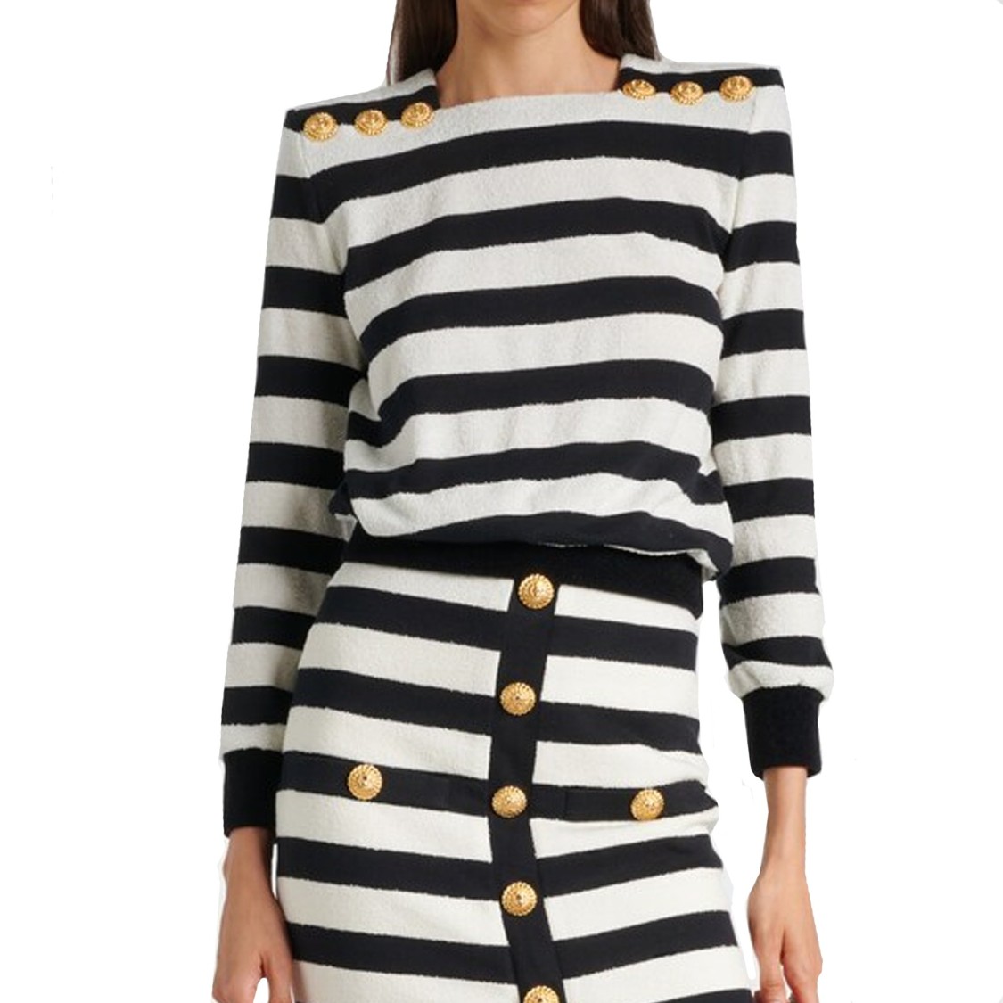 Shop Balmain Striped Jersey Top In Black