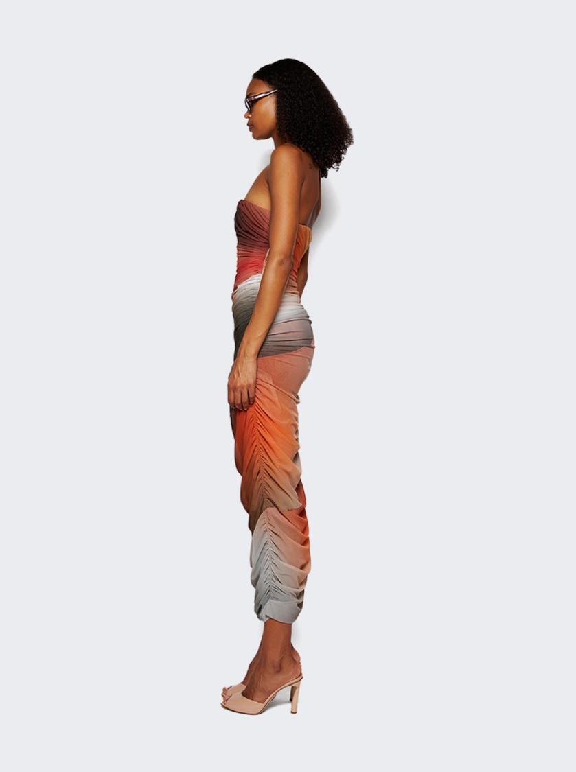 Attico The Midi Dress Brown And Orange In Multicolor