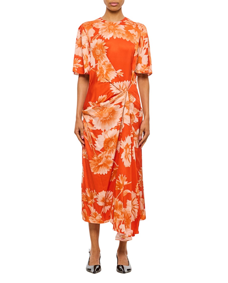 Shop Erdem Draped Midi Dress In Orange