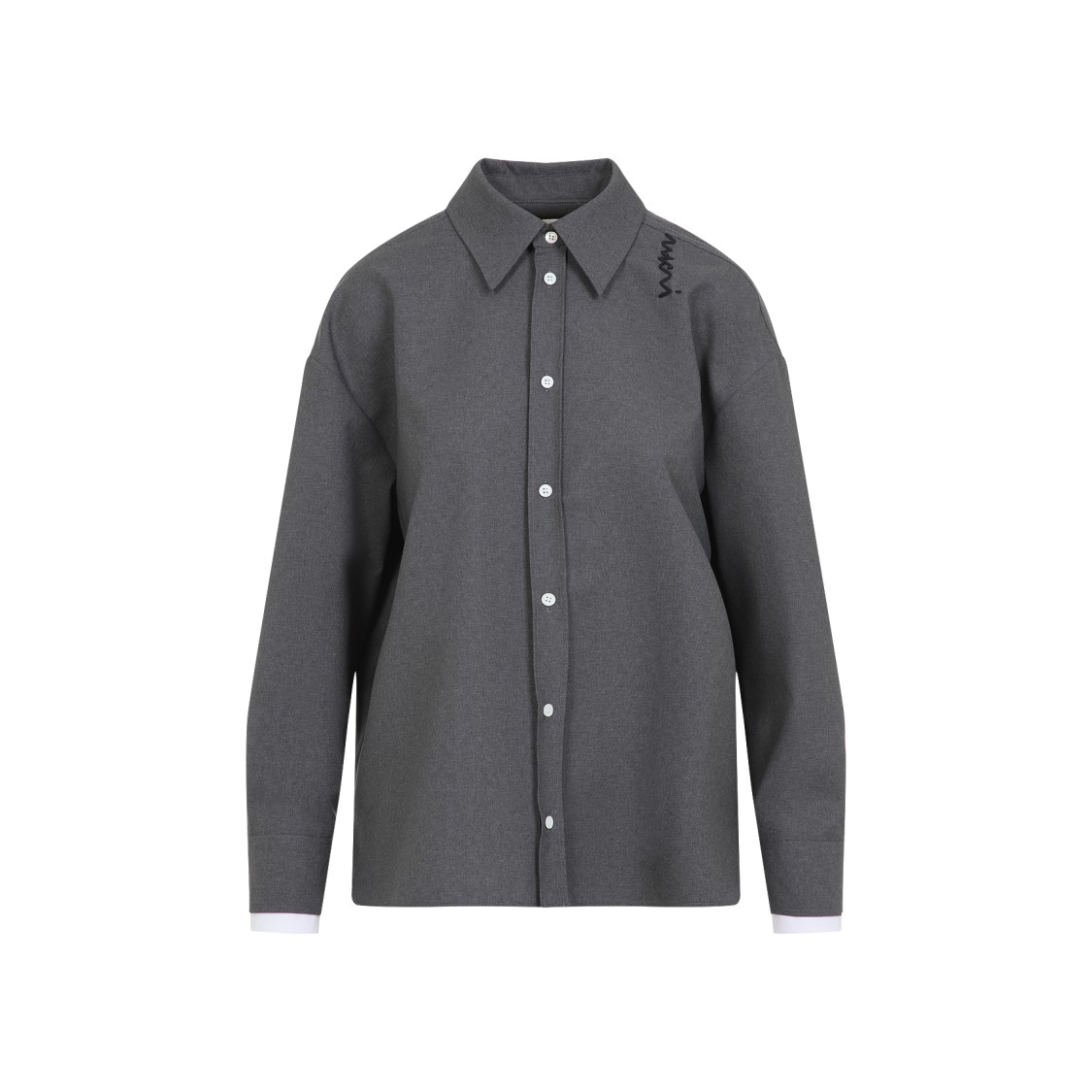 Shop Marni Relaxed Fit Grey Shirt With Contrasting Cuffs