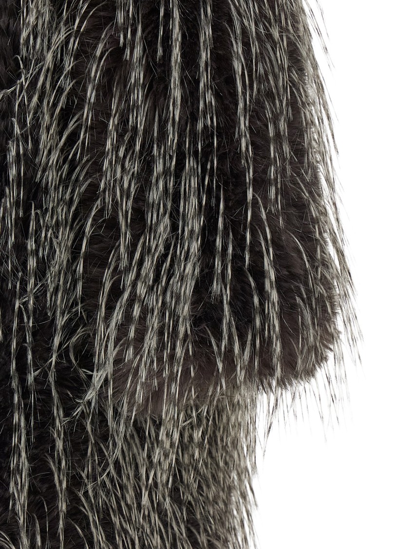 B&b Couture Eco Fur Long Hair Coat In Gray