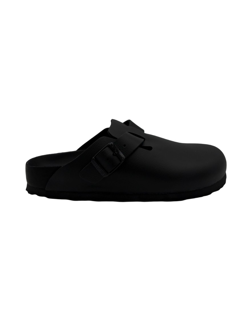 サンダル・ミュール Birkenstock Boston Exquisite Black Natural Lea Sandals Birkenstock Boston Exquisite Black Natural Lea Sandals