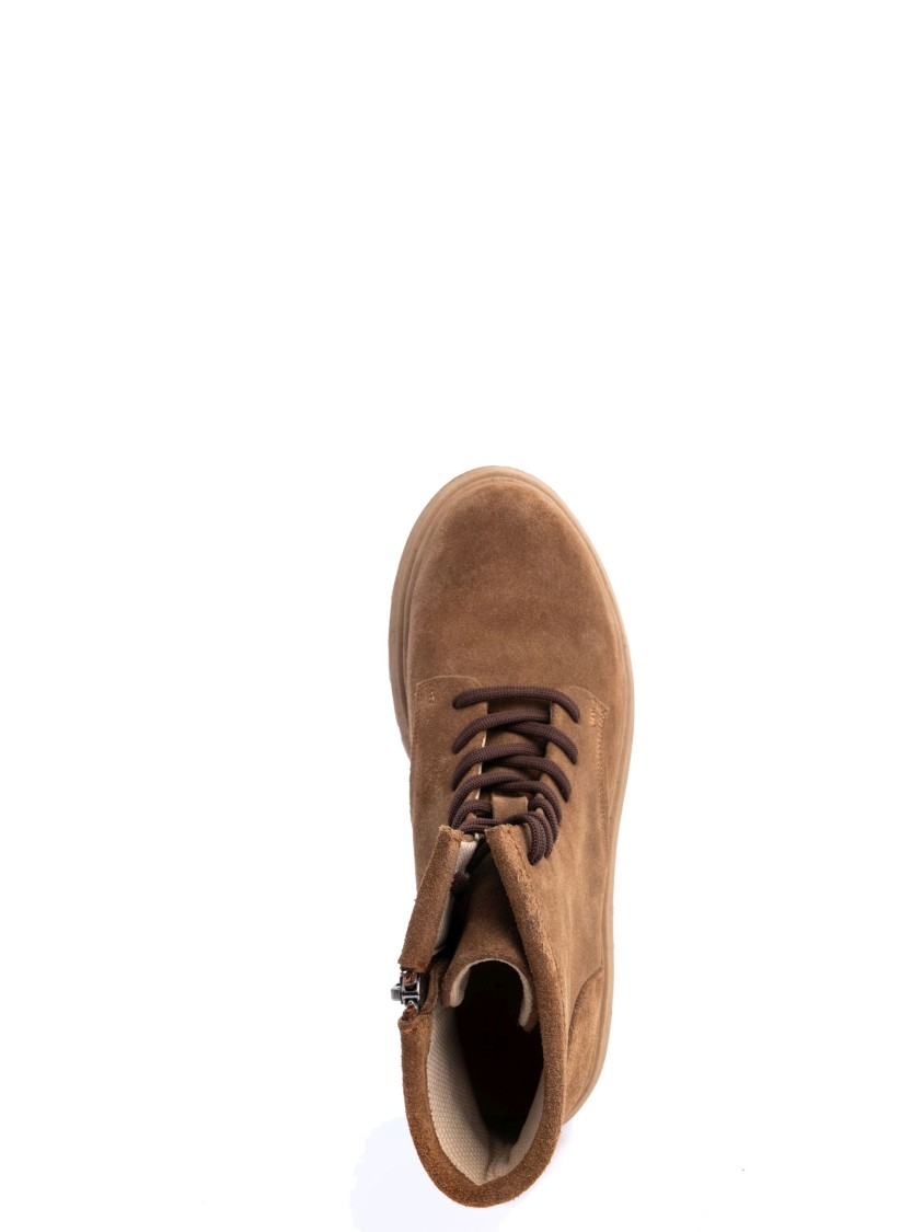 Sergio Moretti Lace-up Beige Ankle Boots With Textured Outsole In Brown