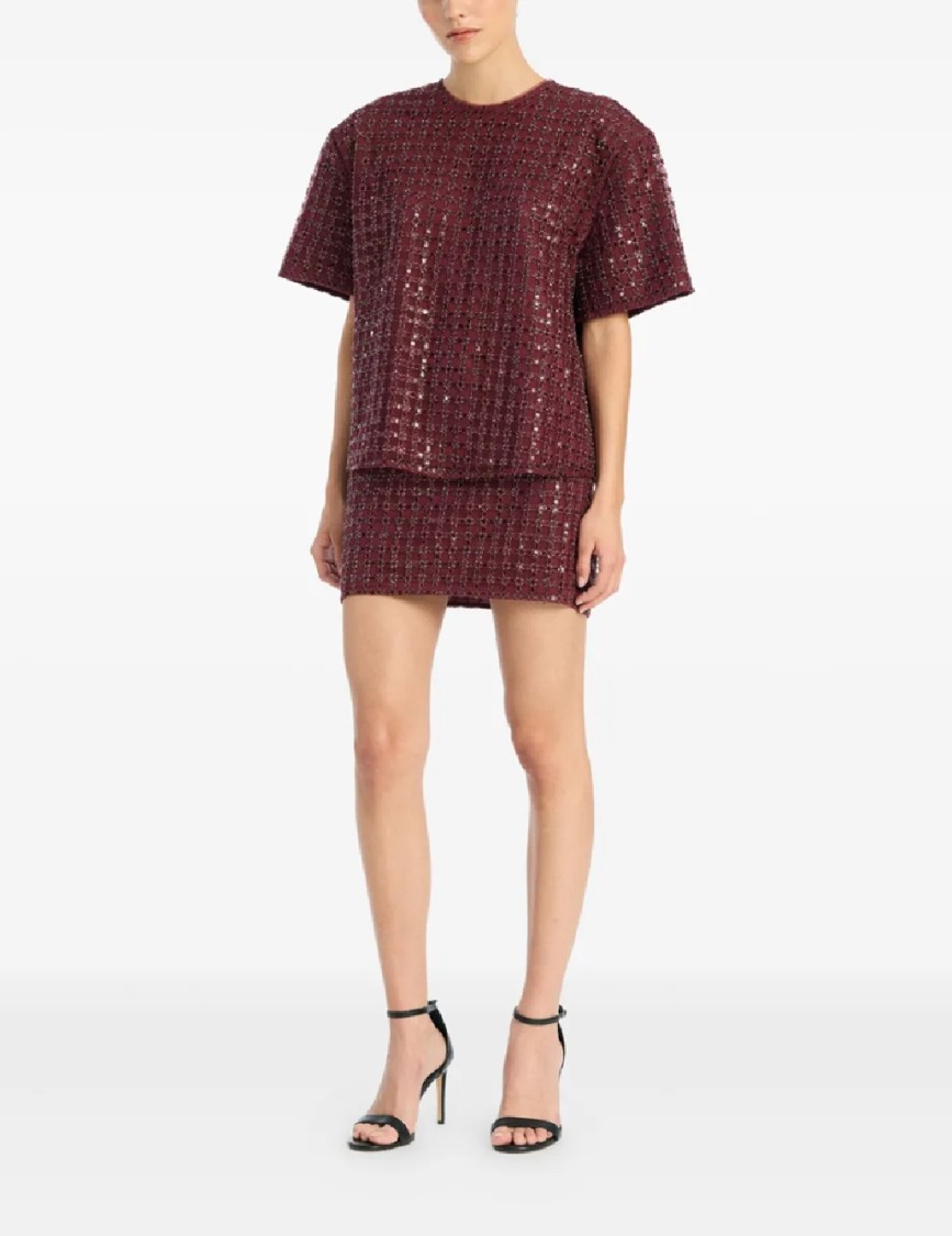 Rotate Birger Christensen Mesh Midi Skirt With Floral Bead Embroidery In Red