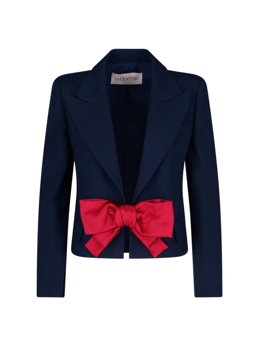ボトムスその他 Valentino Navy Blue Single-Button Blazer With Red Bow Detail Valentino Navy Blue Single-Button Blazer With Red Bow Detail