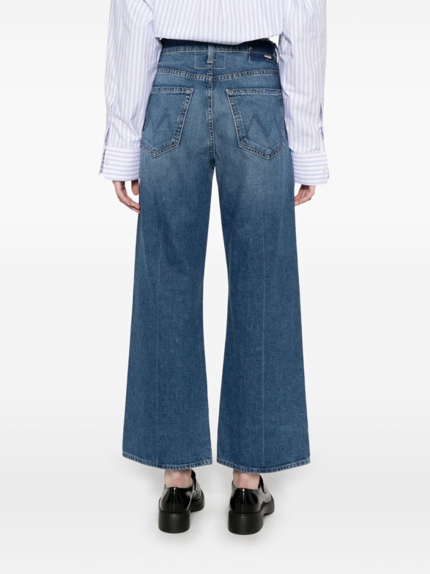 Mother High-waisted Cropped Jeans In Blue Denim In Blue