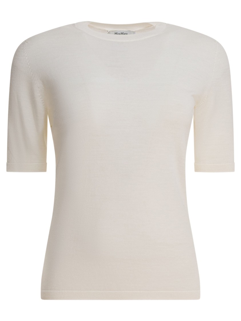 Max Mara Crew Neck Ribbed Cuffs Short Sleeves In White