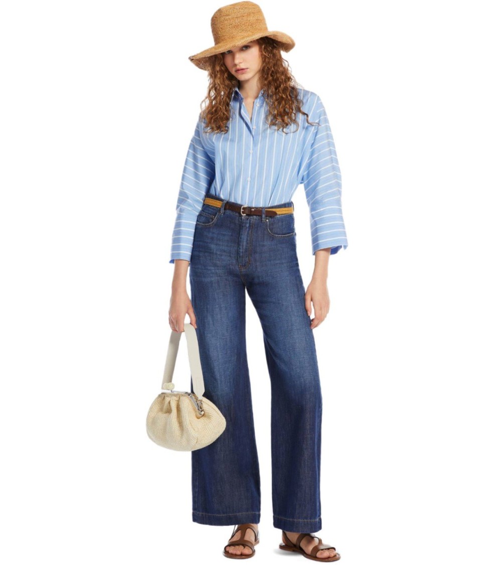 Max Mara Hudson Light Blue Striped Shirt In Blue