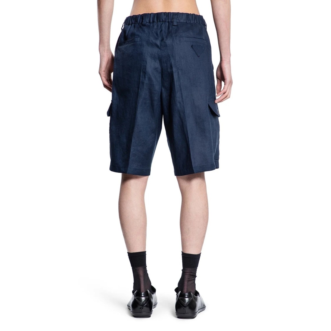 Prada Blue Linen Bermuda Shorts In Blue
