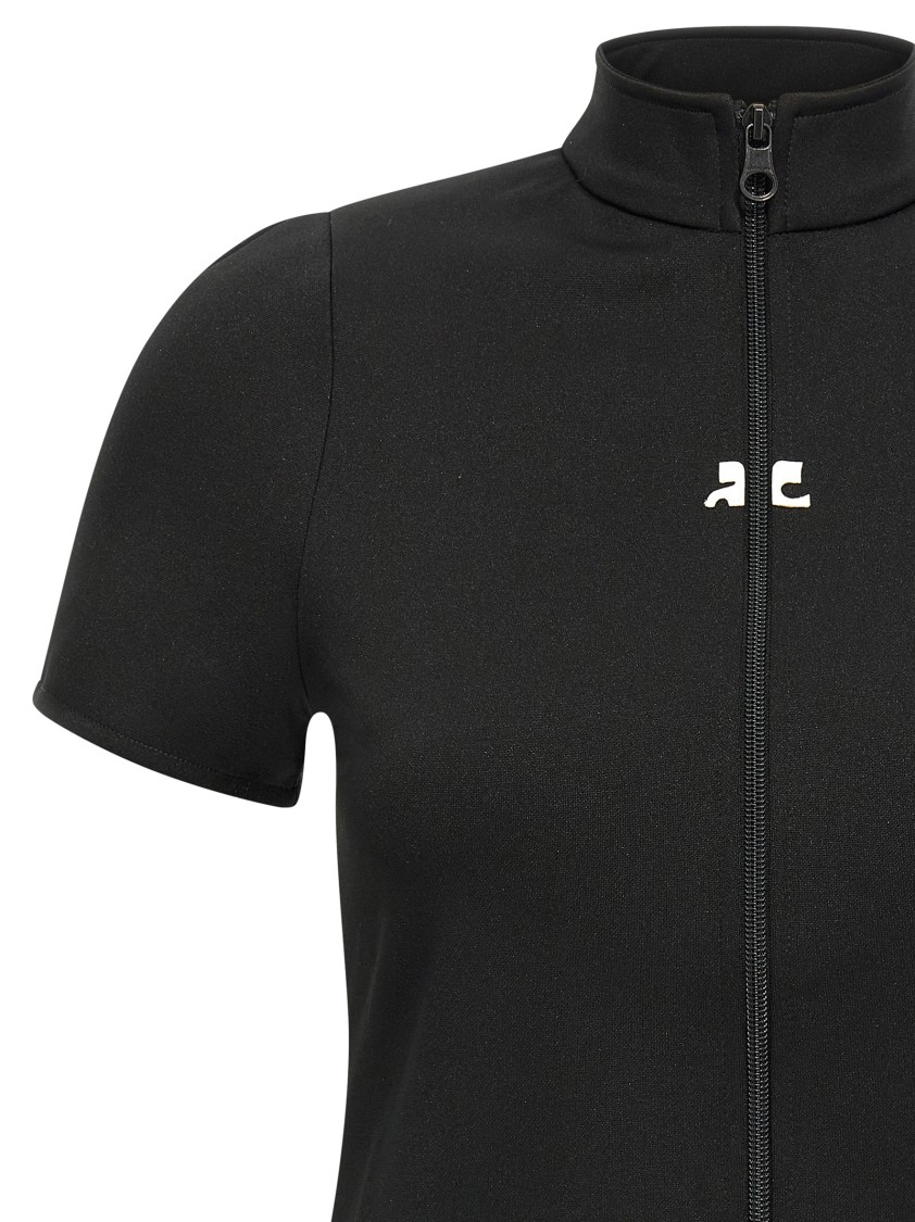 Courrèges Zip-up Short-sleeve Top In Black