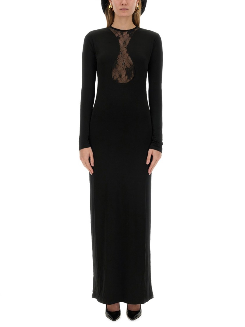 Nina Ricci Long Dress With Lace Inserts In Black