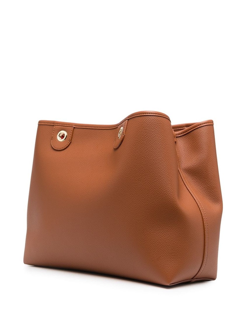Emporio Armani Textured Brown Tote Bag With Gold-tone Hardware In Brown