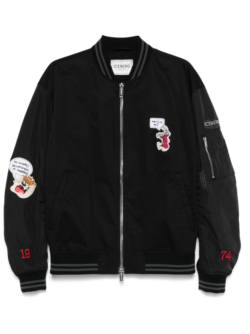 Iceberg Patch-detailed Zipped Bomber Jacket In Black