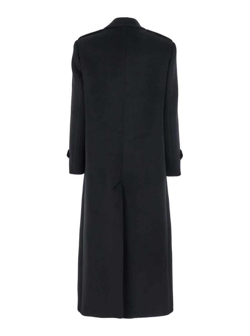 Plain Double Breasted Long Coat In Black