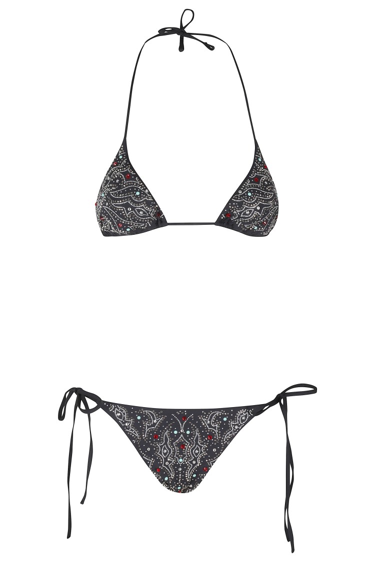 Venuja Black Bikini With Removable Top Cups And All-over Beaded Embellishments In Black