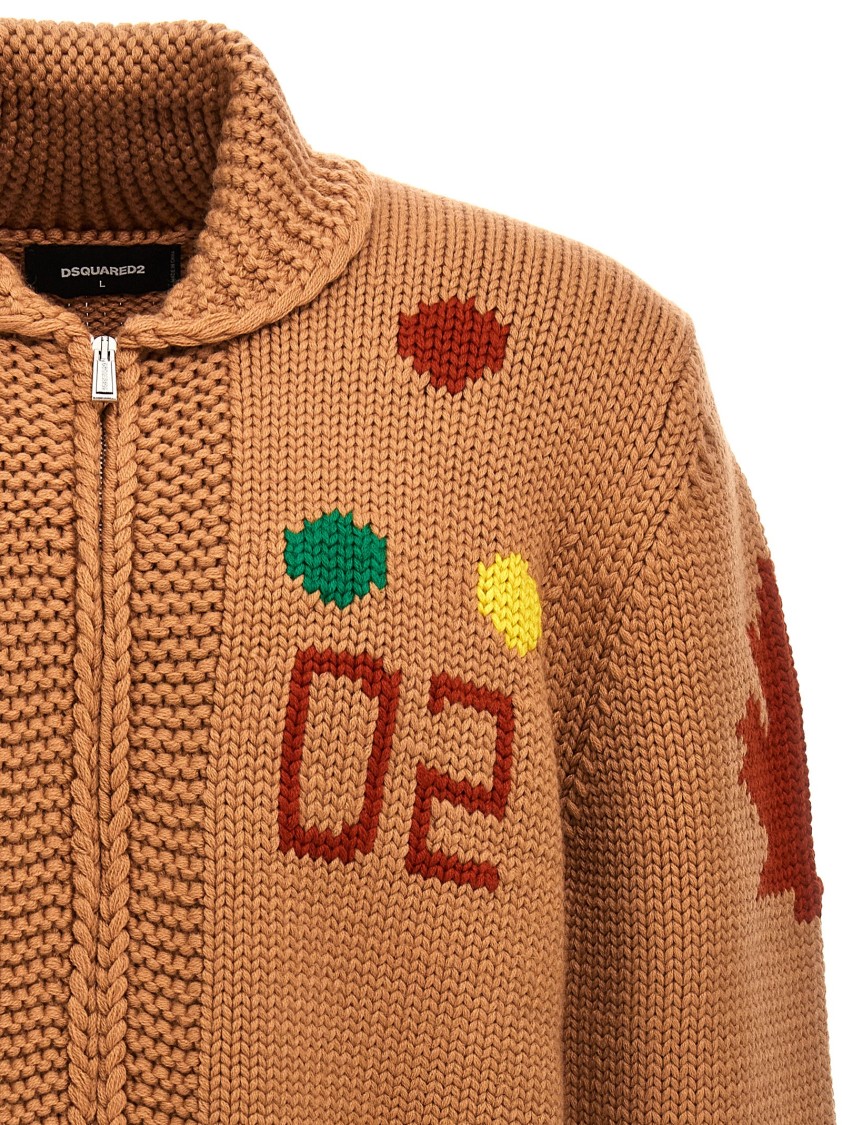 Dsquared2 Jacquard Cardigan Sweaters And Cardigans Multicolor In Brown