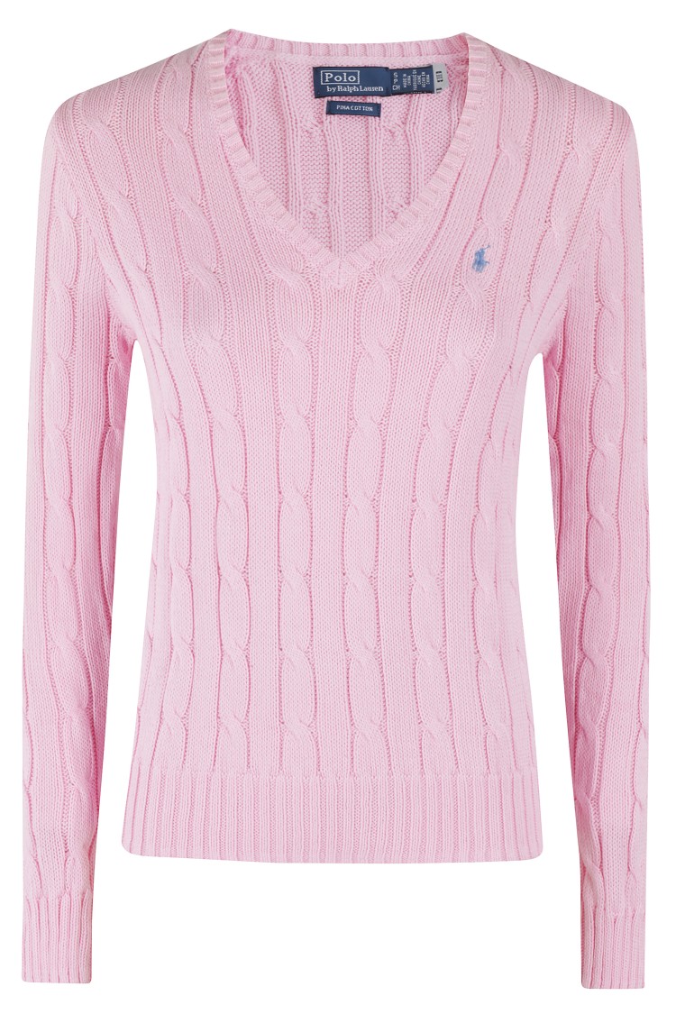 Polo Ralph Lauren Embroidered-logo Cable-knit Jumper In Pink