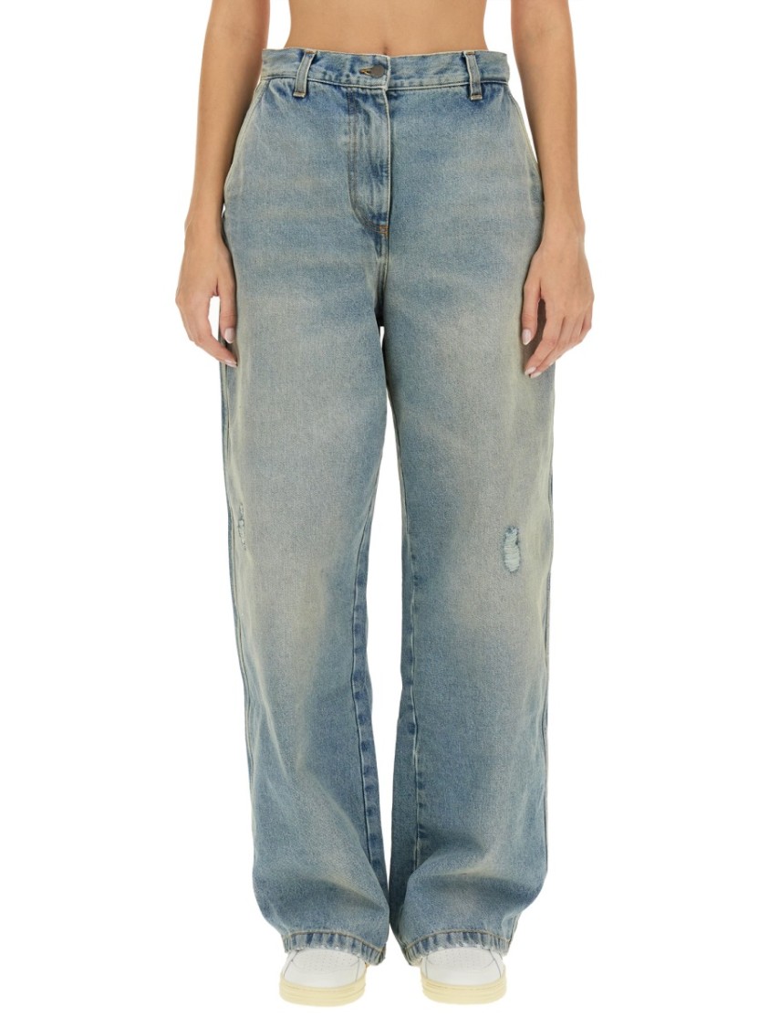 Palm Angels Paris Cotton Denim Wide Jeans In Blue | ModeSens