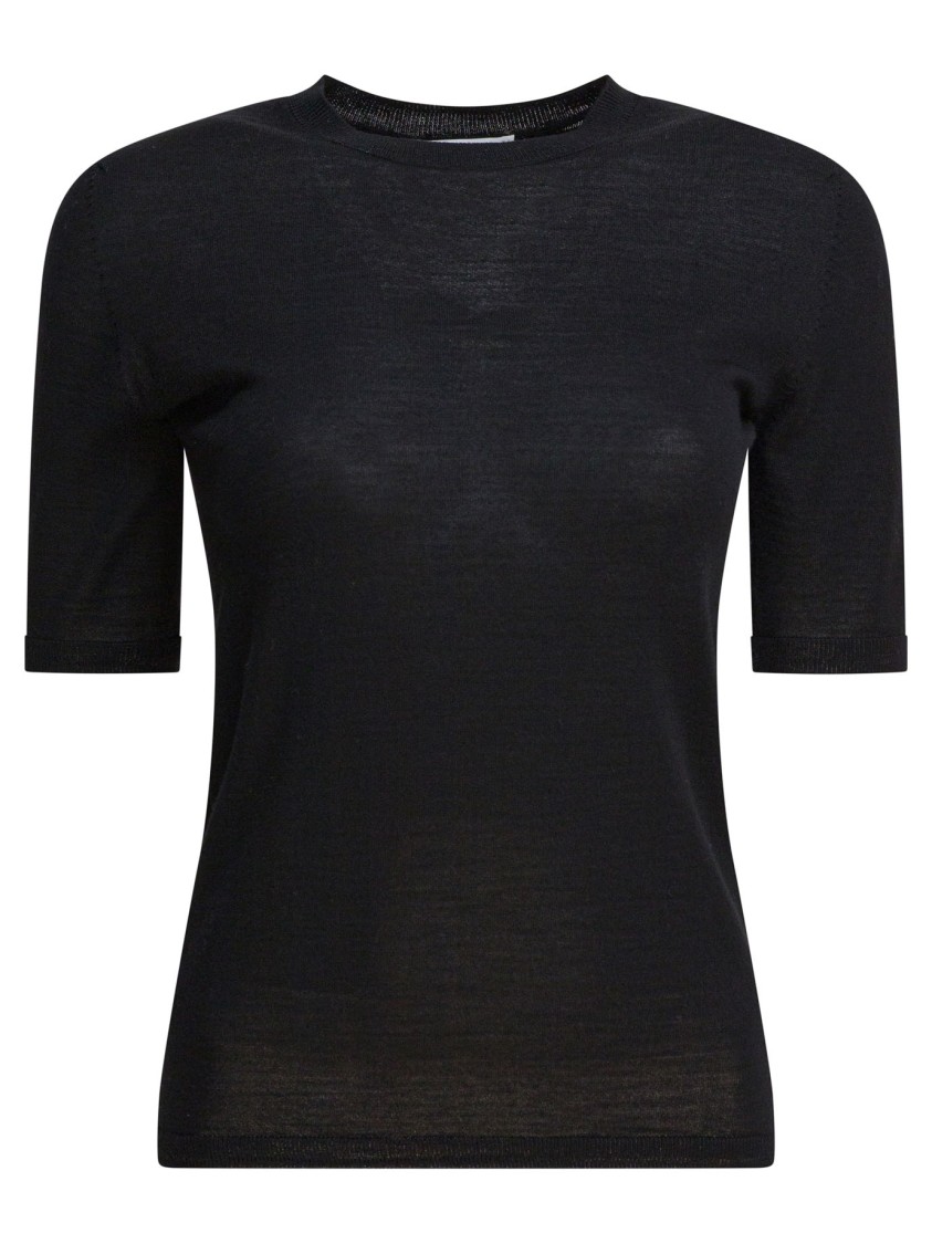 Max Mara Short Sleeve Crew Neck Plain T-shirt In Black