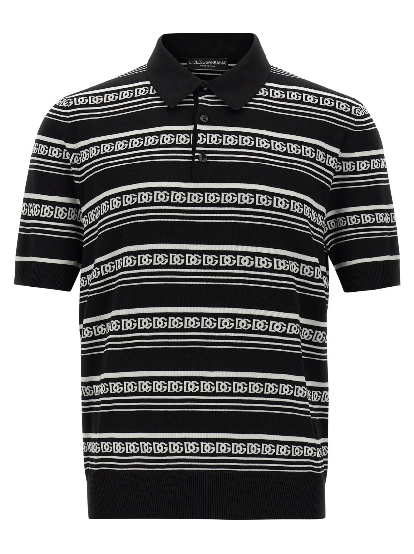 Dolce & Gabbana Knitted Polo Shirt With Short Sleeves In Black