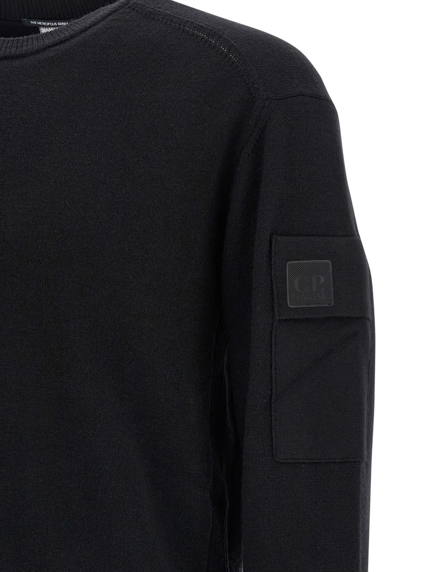 C.p. Company Fine Wool Crew Neck Sweater With Patch In Black