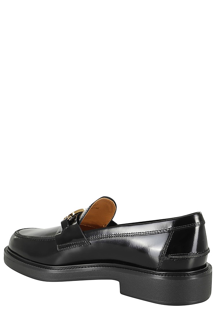 TOD'S TOD'S SHINY LEATHER MOCCASIN WITH GOLD METALLIC LOGO 