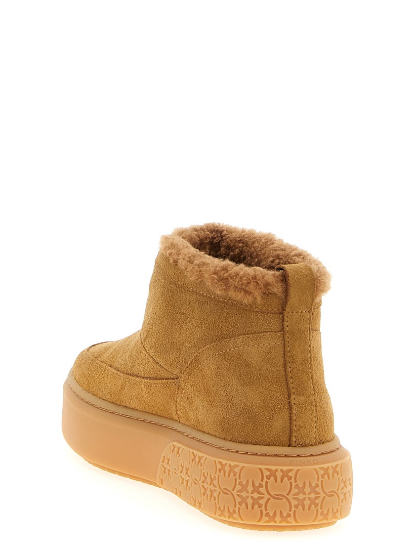 Pinko Beige Suede Platform Boots In Brown