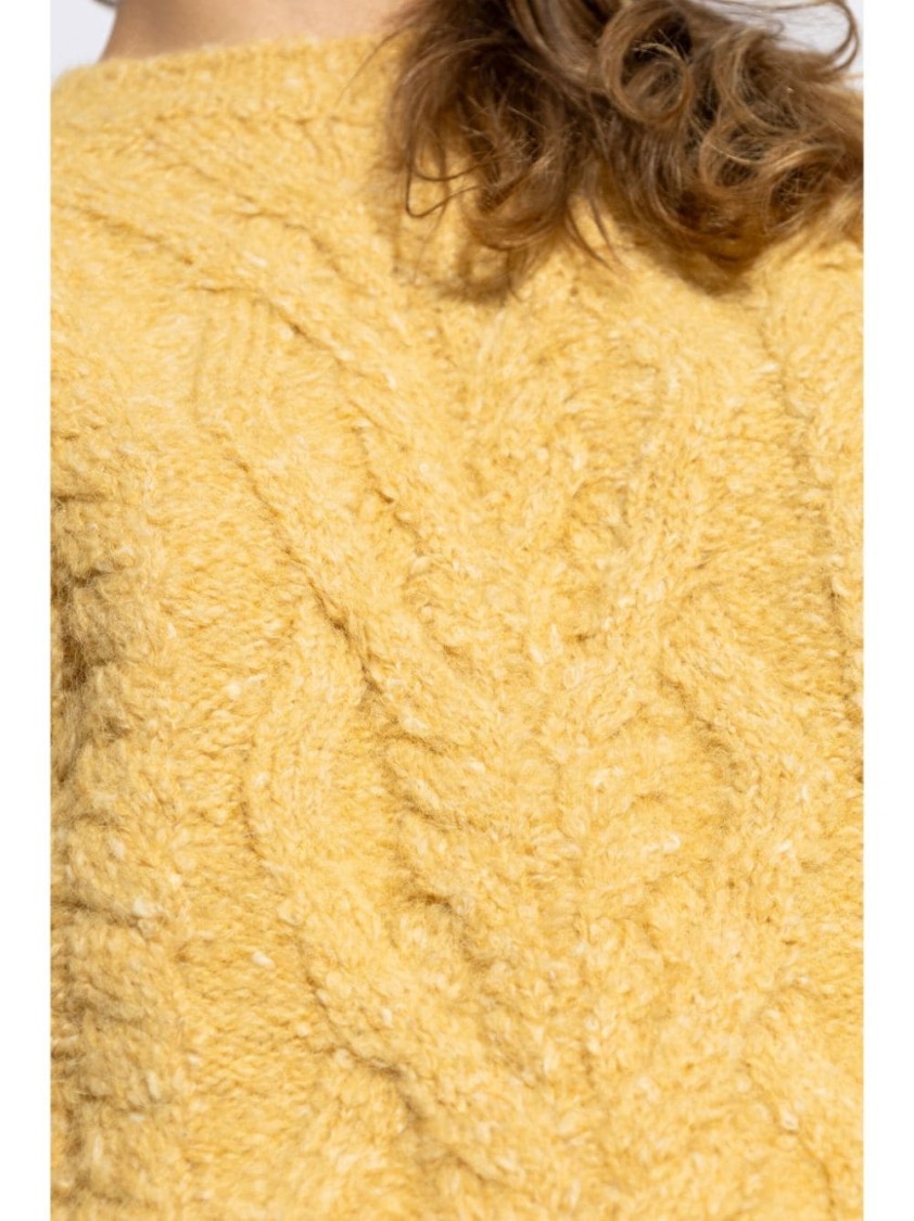 Isabel Marant Textured Cable Knit Sweater With Relaxed Fit And Raglan Sleeves In Yellow