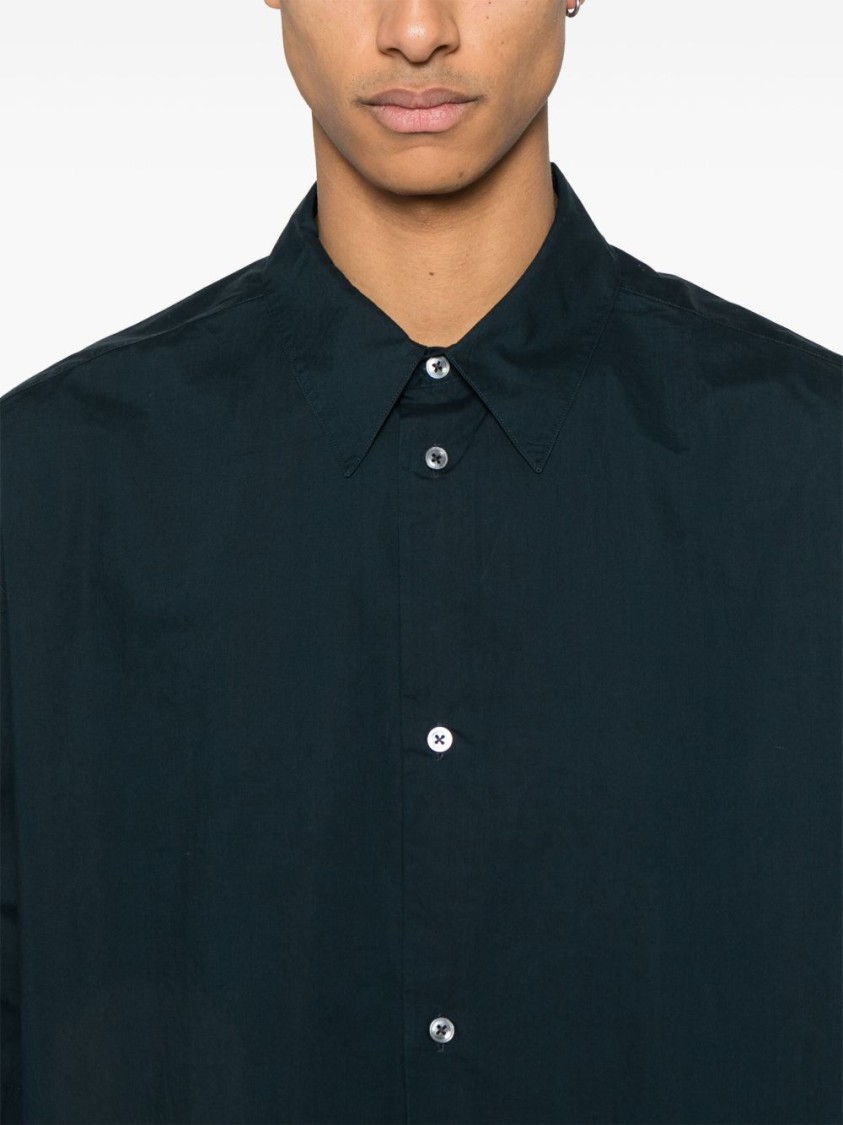 Studio Nicholson Relaxed Fit Navy Blue Short Sleeve Shirt In Black