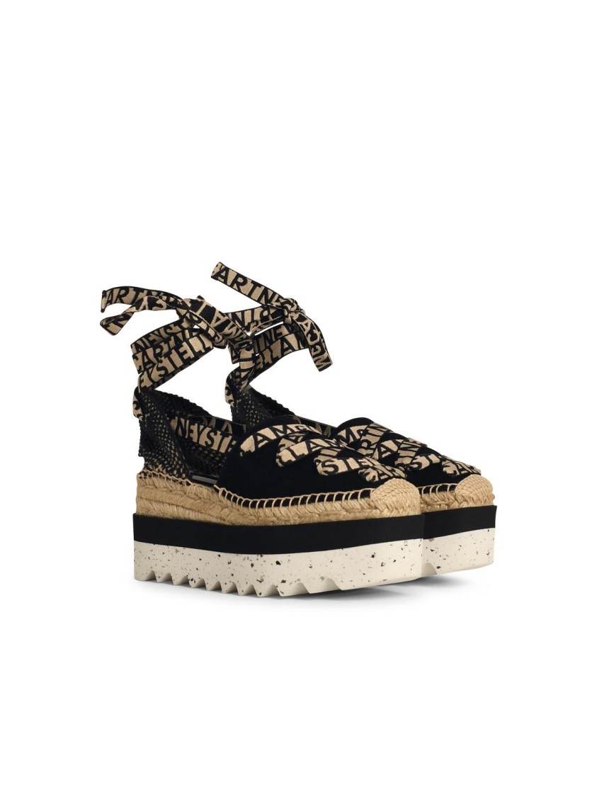 Stella Mccartney Black Organic Canvas Gaia Platform Espadrilles In Black