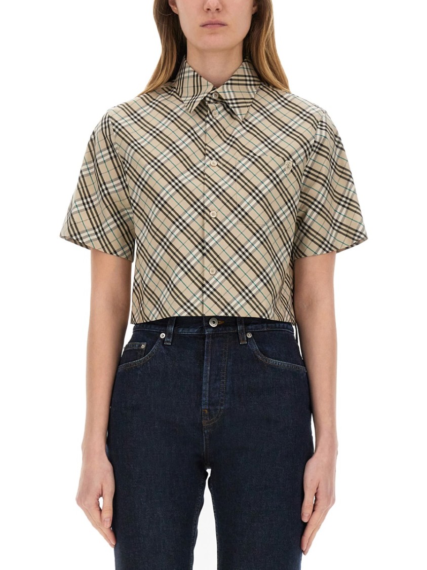 Shop Burberry Classic Plaid Cropped Shirt In Multicolor