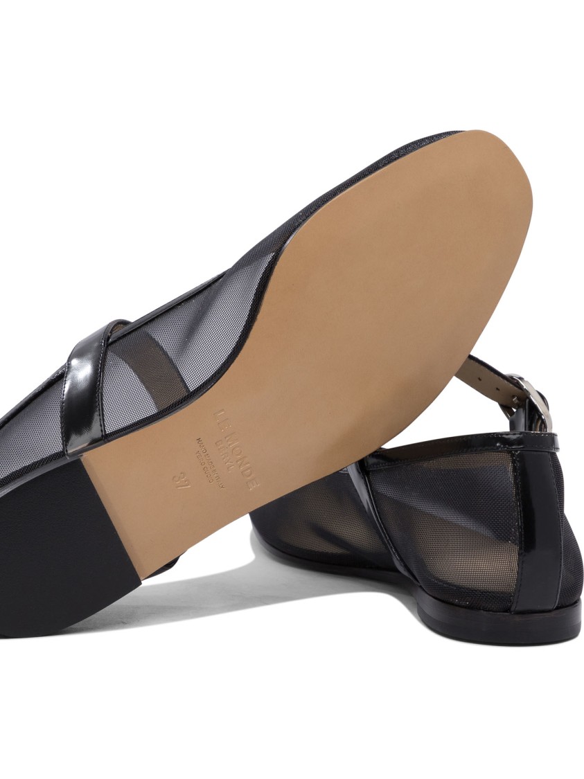 Le Monde Beryl Le Monde Béryl Pointed Toe Ballerinas With Semi-transparent Mesh In Gray