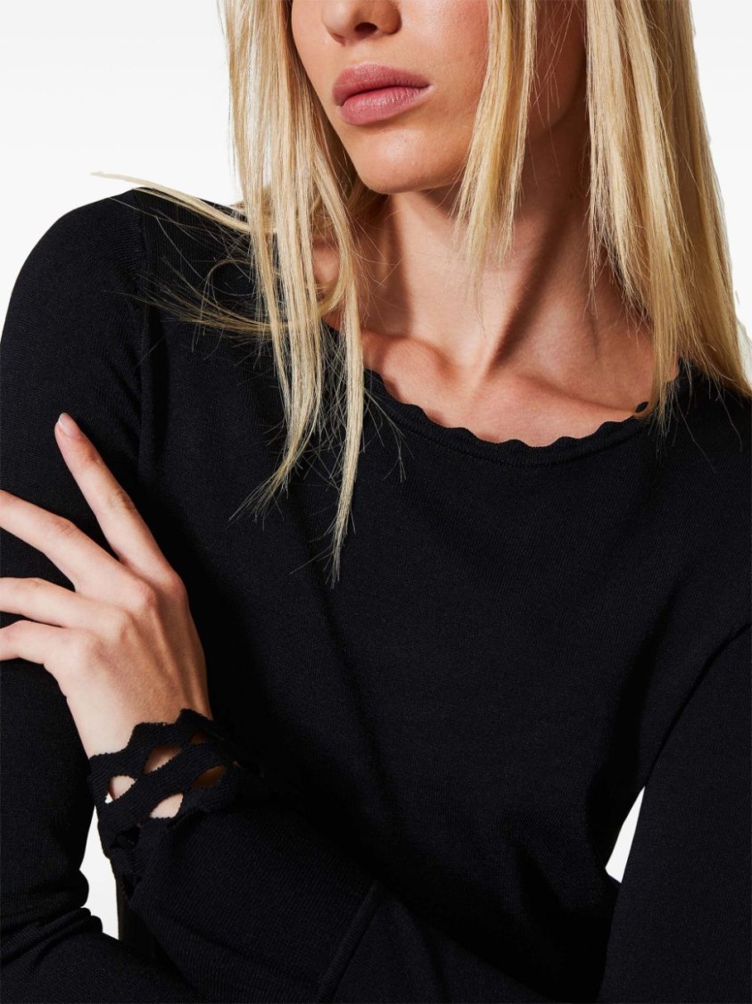 Shop Twinset Twin-set Mini Dress With Scalloped Neckline And Flared Cuffs In Black