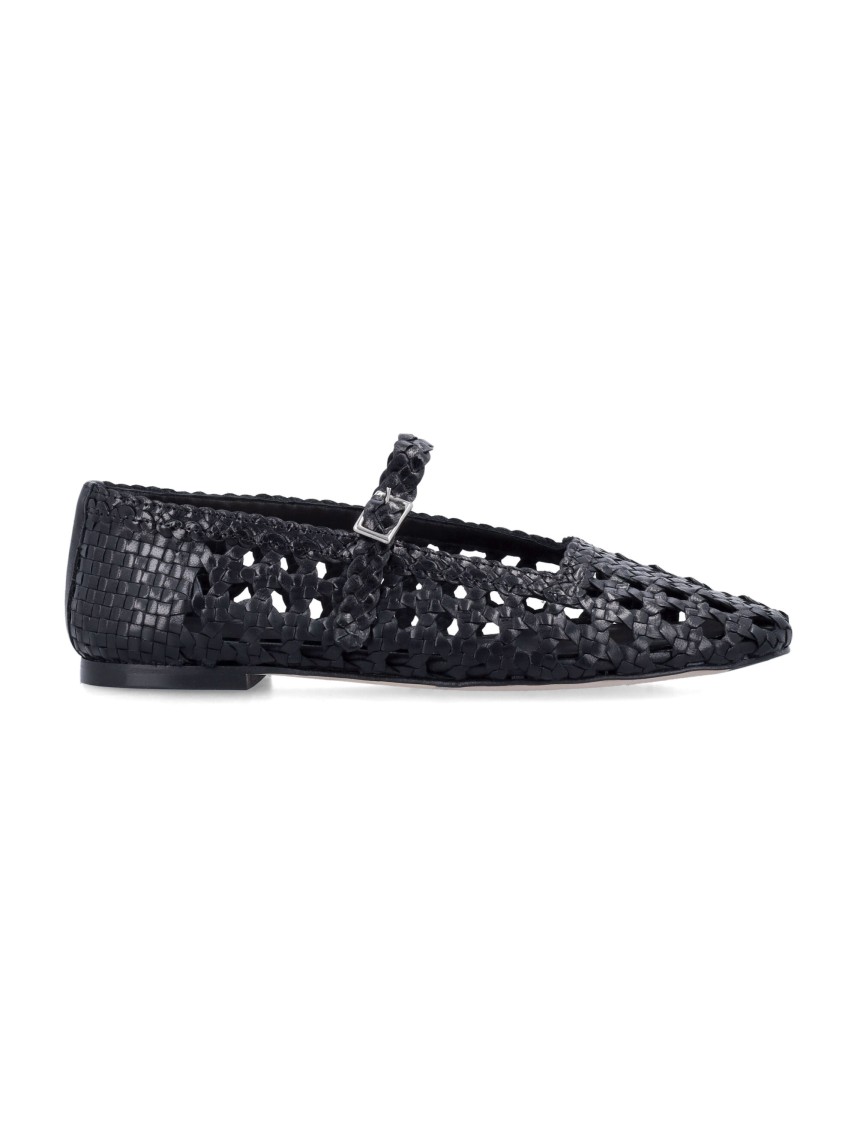 Shop Miista Woven Leather Ballerinas With Adjustable Strap In Black
