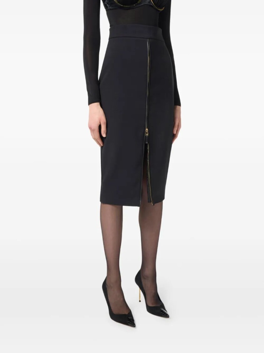 Elisabetta Franchi Lightweight Crepe Skirt With Black Zip In Black