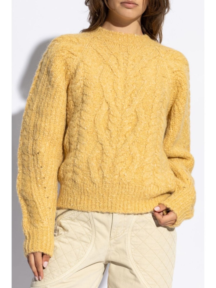 Isabel Marant Textured Cable Knit Sweater With Relaxed Fit And Raglan Sleeves In Yellow