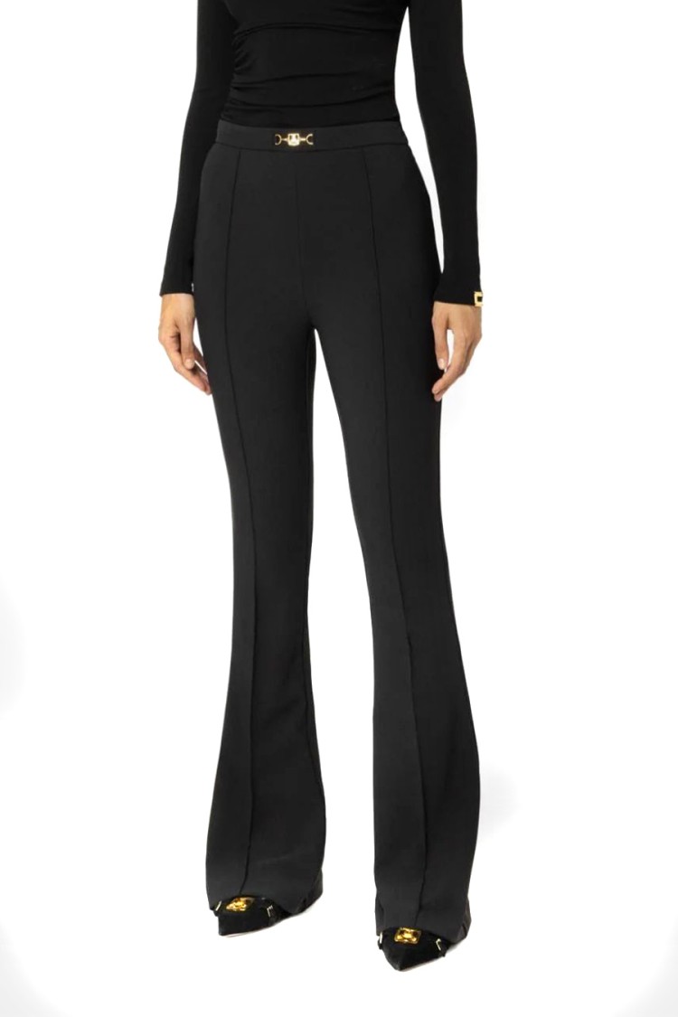 ELISABETTA FRANCHI ELISABETTA FRANCHI FLARED BLACK TROUSERS WITH DECORATIVE GOLD WAISTBAND