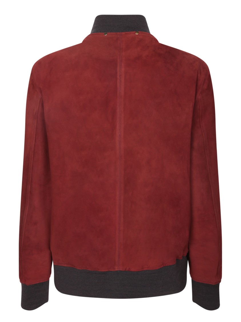 Paul Smith Red Suede Bomber Jacket With Ribbed Details